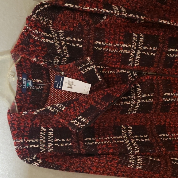 Chaps Sweater Blazer Jacket, Size L, Burgundy white black - Picture 8 of 8